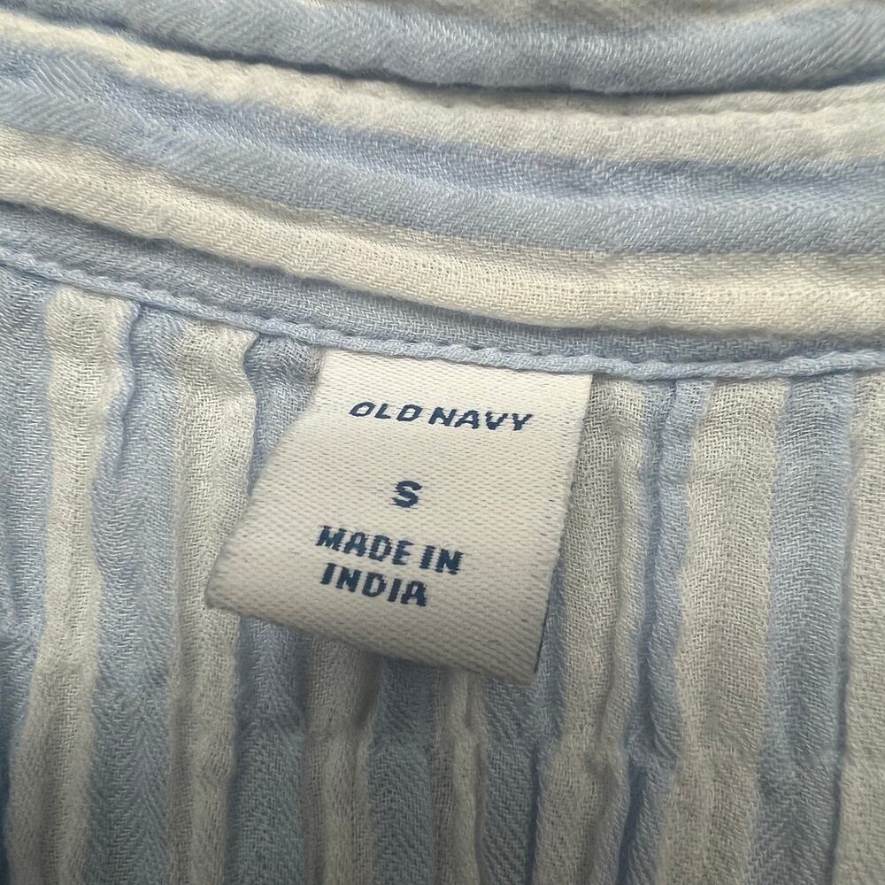 Old Navy Crinkled Striped Button Front Shirt Womens Small Oversized Nautical - Picture 2 of 11